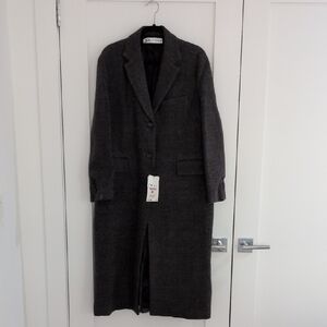 Zara Gray Wool Blend Single Breasted Long Coat